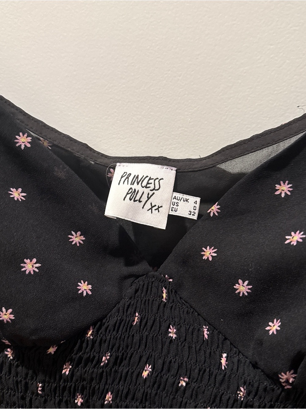 Princess Polly Black Smocked Crop Top with Pink Star Ditsy - Picture 4 of 4